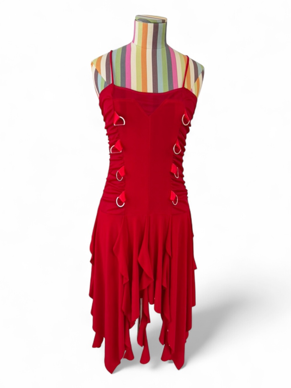 Vintage Vizio Red Corset Style Jellyfish Hem Dress Ruched Sides Stretchy